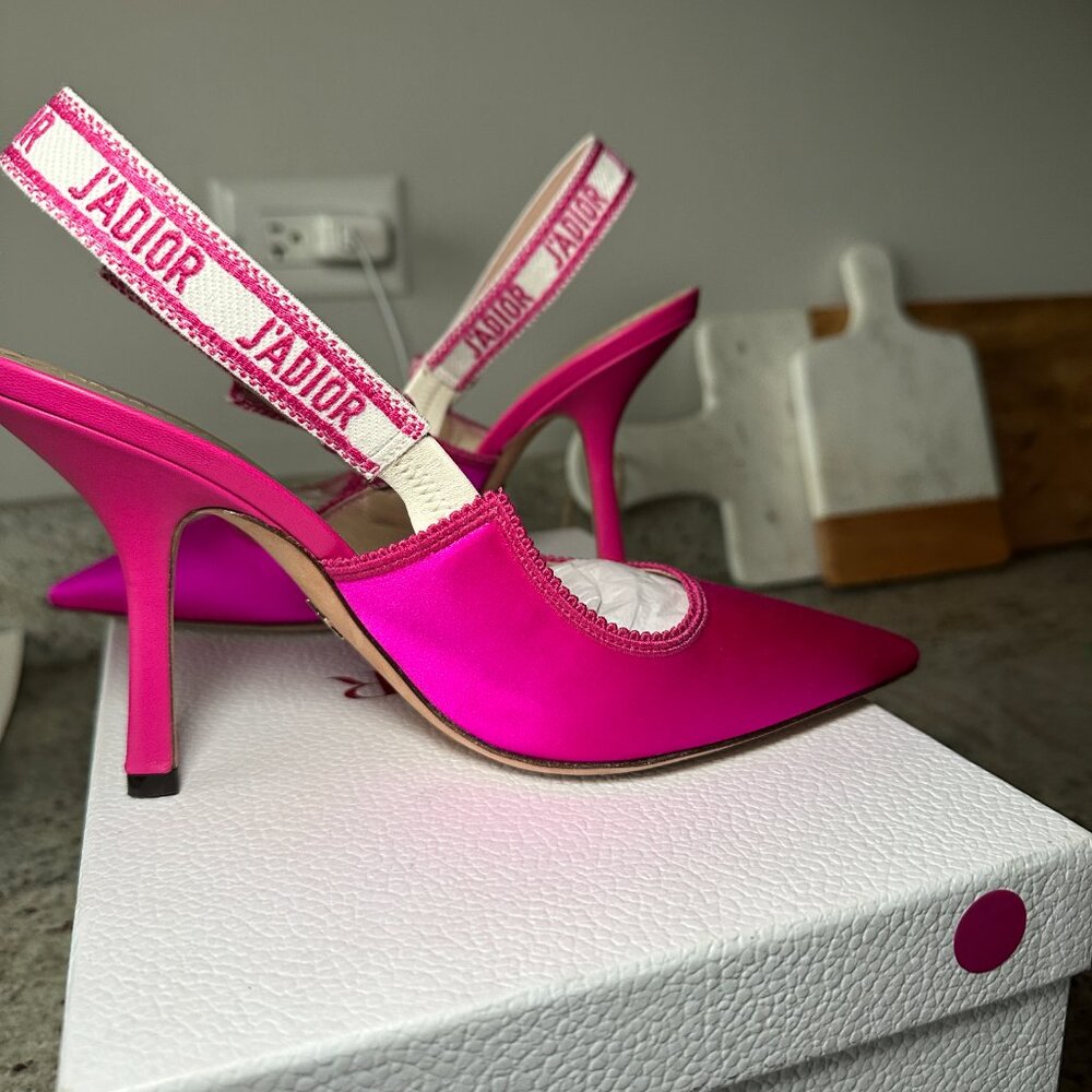 Dior Pink Satin J'Adior Slingback Pointed Toe Heels - Picture 5 of 12